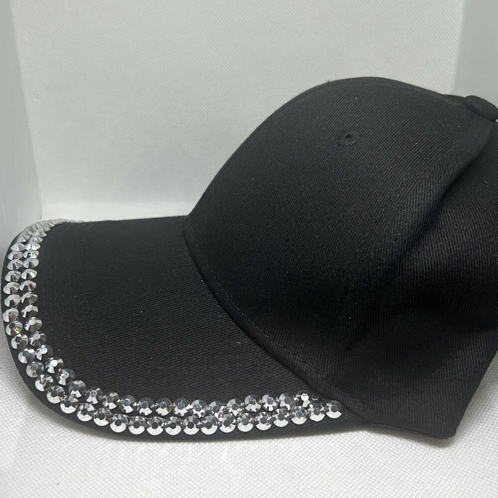 Black Rhinestone Trim Baseball Cap - Picture 2 of 3